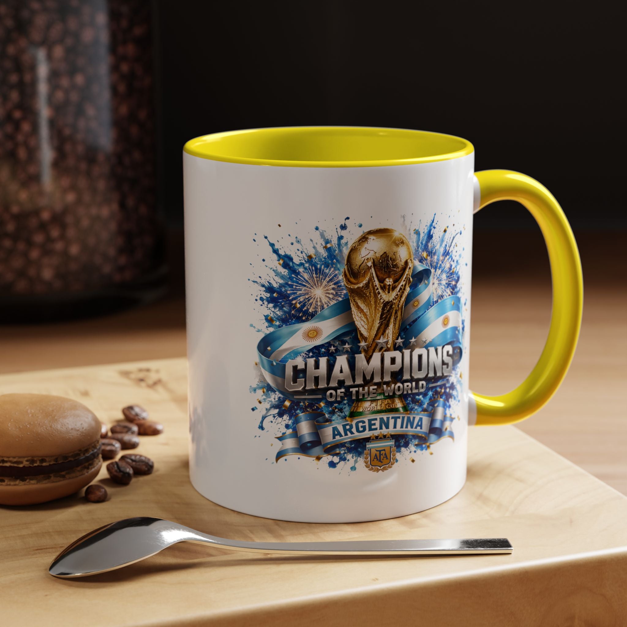 Argentina World Champions Coffee Mug — 'Champions of the World' Soccer Trophy Design