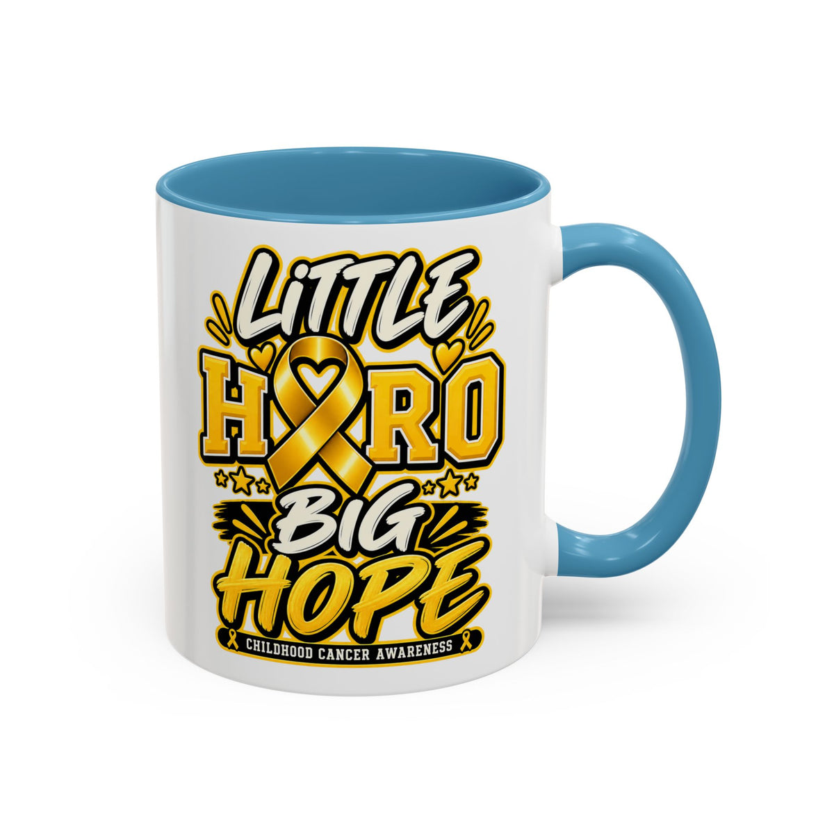 Little Hero Big Hope Coffee Mug — Childhood Cancer Awareness Accent Mug (11/15 oz)