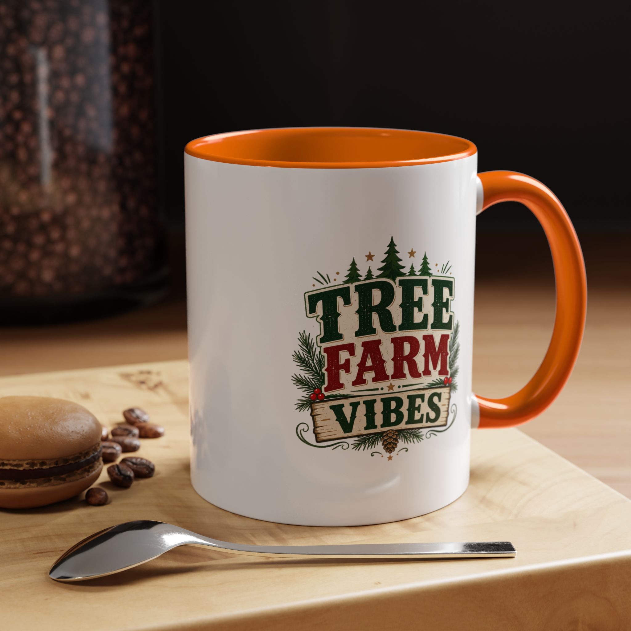 Tree Farm Vibes Accent Coffee Mug — Rustic Christmas Holiday Coffee Cup