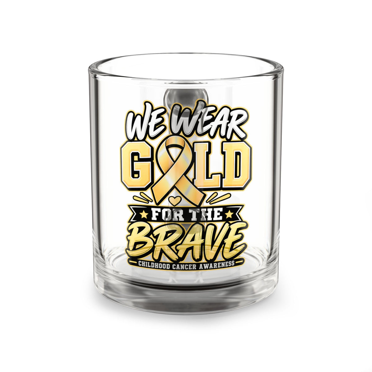 Glass Mug — "We Wear Gold for the Brave" Childhood Cancer Awareness