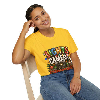 Lights Camera Christmas T-Shirt — Retro Marquee Holiday Tee