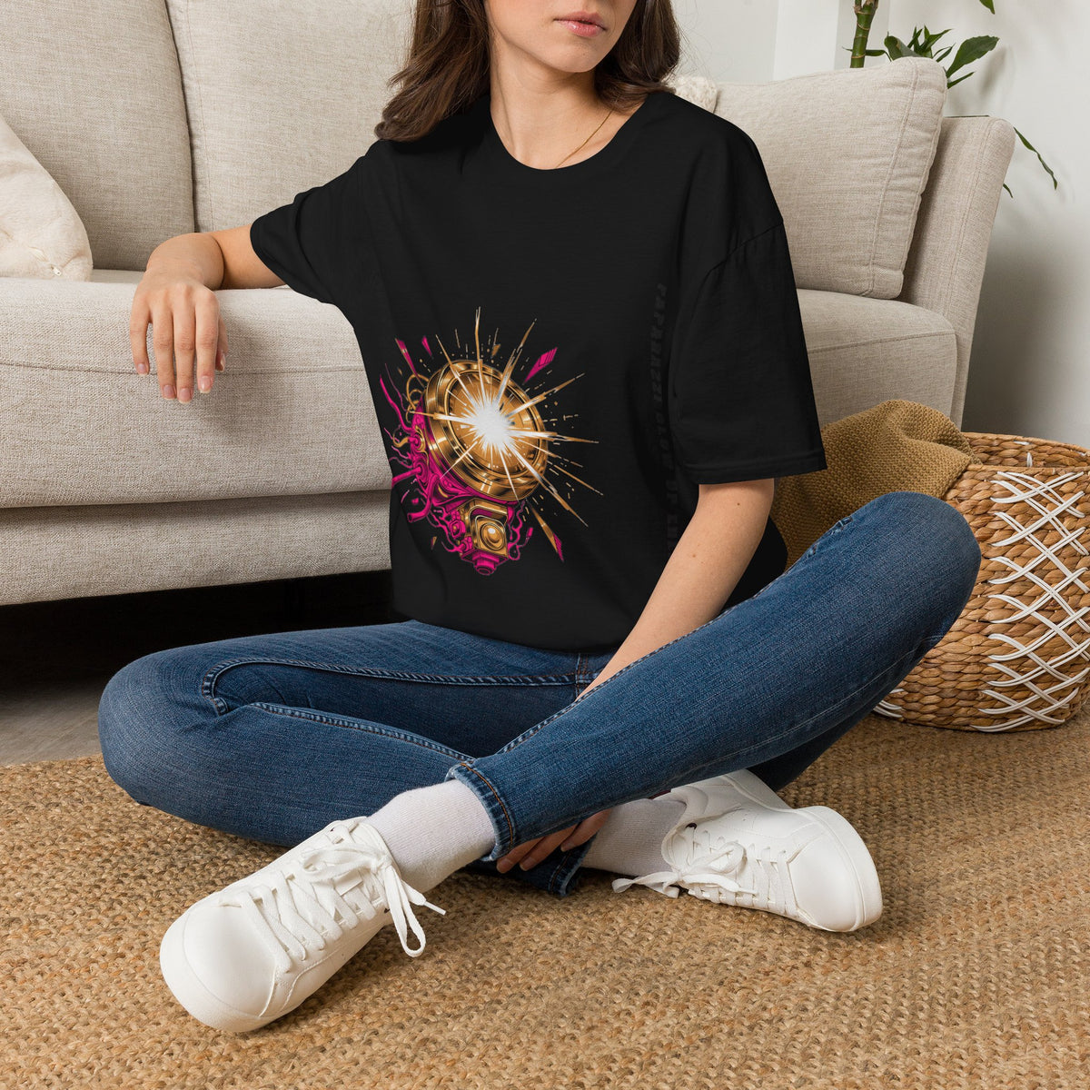 Paparazzi Glow Up Energy Vertical Text Gold Disco Ball White Graphic Tee - Trending Now - September 2026
