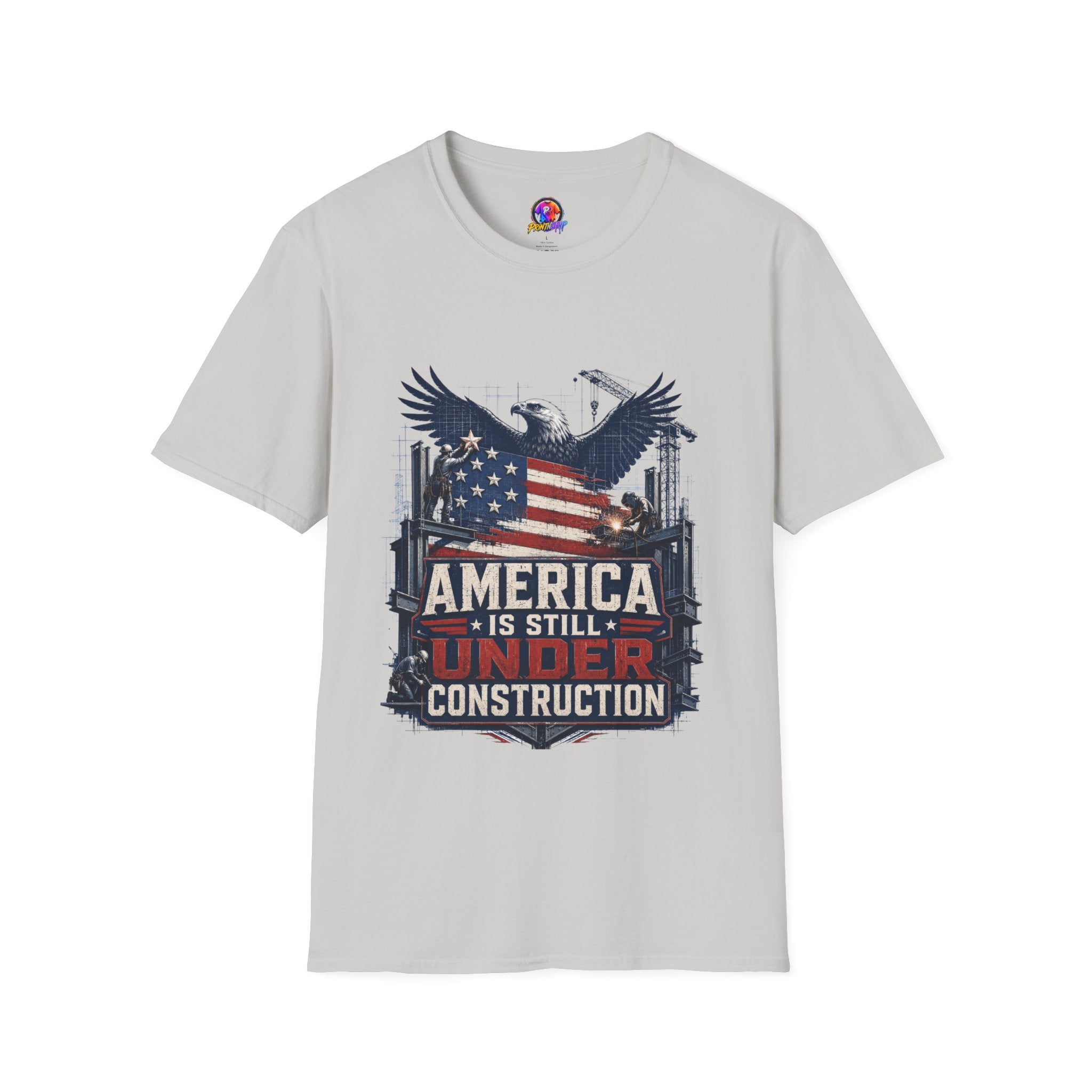 T-Shirt — 'America Is Still Under Construction' Patriotic Eagle Graphic