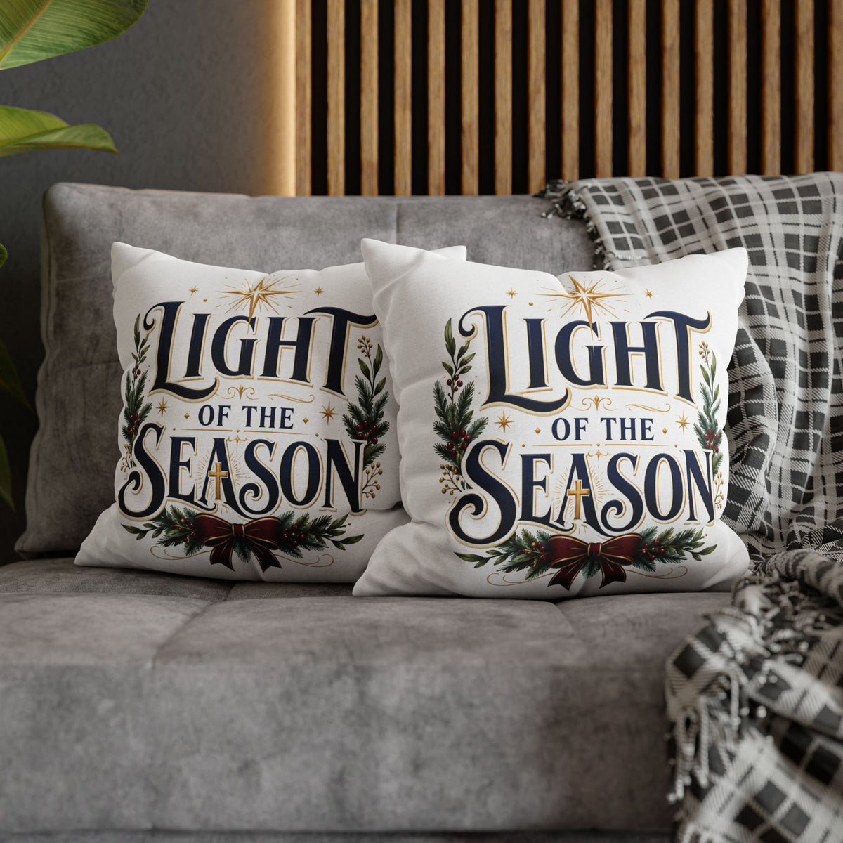 Christmas Holiday Throw Pillowcase— "Light of the Season" Decorative Cushion