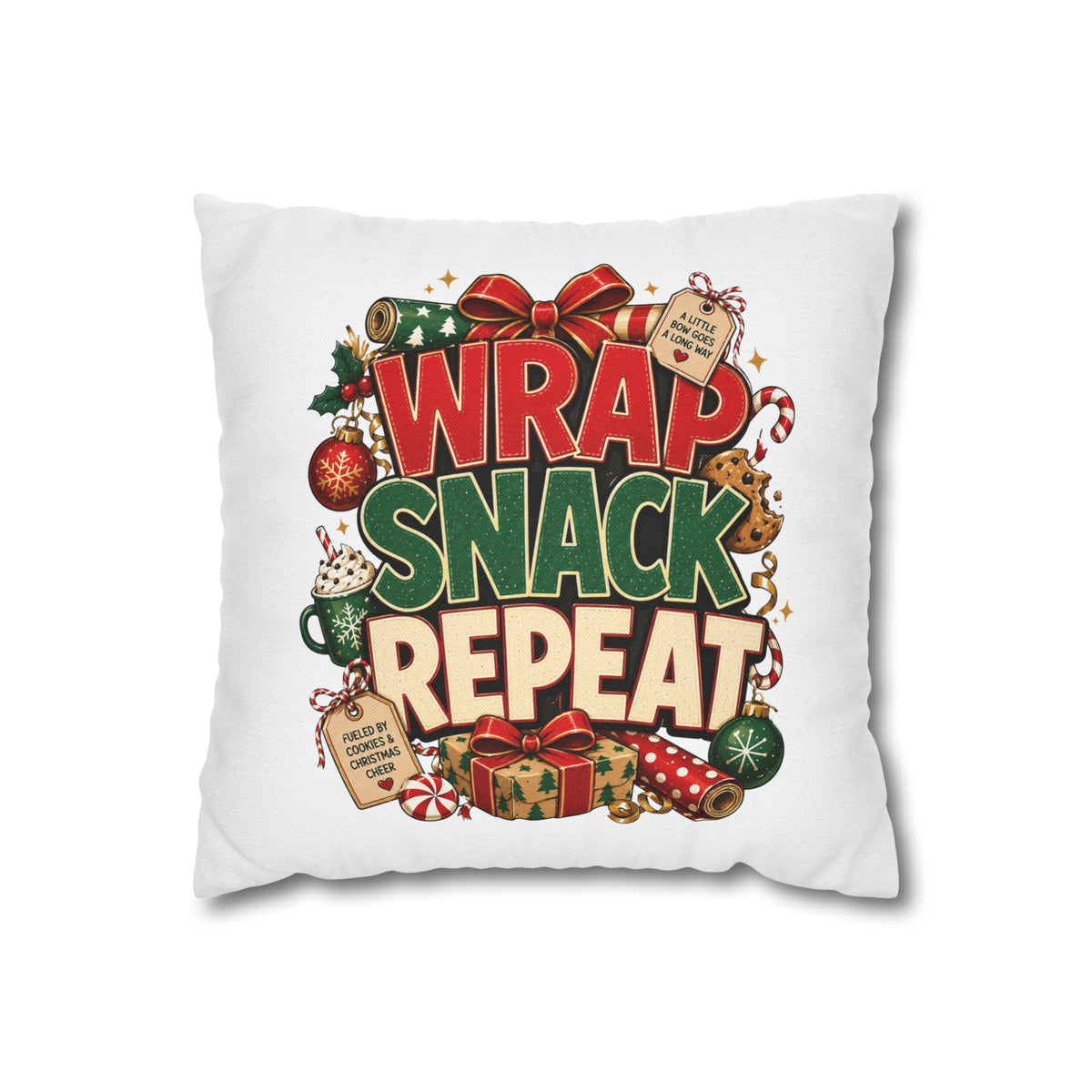 Christmas Spun Polyester Square Pillowcase Wrap Snack Repeat