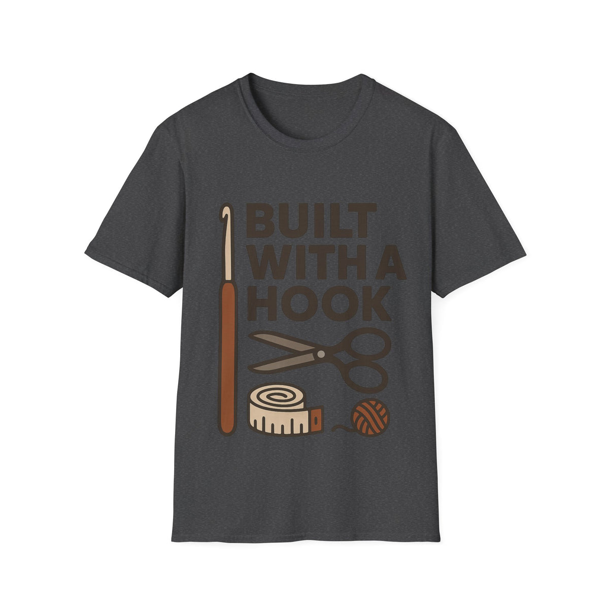 "Built With A Hook" Funny Crochet Graphic Tee - Minimalist Yarn Maker Crafting White T-Shirt - Trending Now - September 2026