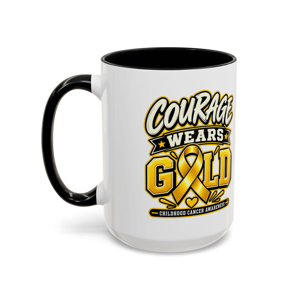 Courage Wears Gold Coffee Mug — Childhood Cancer Awareness Tea Cup