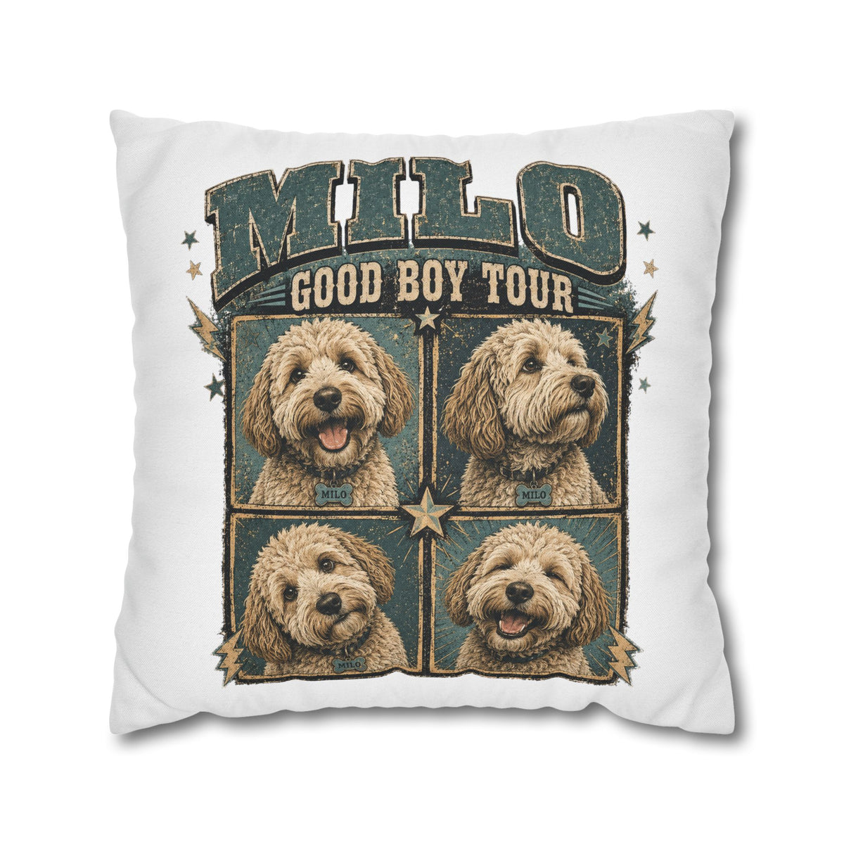 Dog Pillowcase— "MILO Good Boy Tour" Spun Polyester Throw Pillowcase Milo Bailey Dog Dad Mom