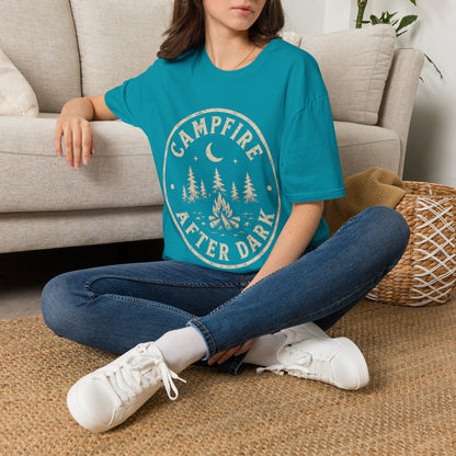 Campfire T-Shirt — 'Campfire After Dark' Vintage Moon & Trees Graphic