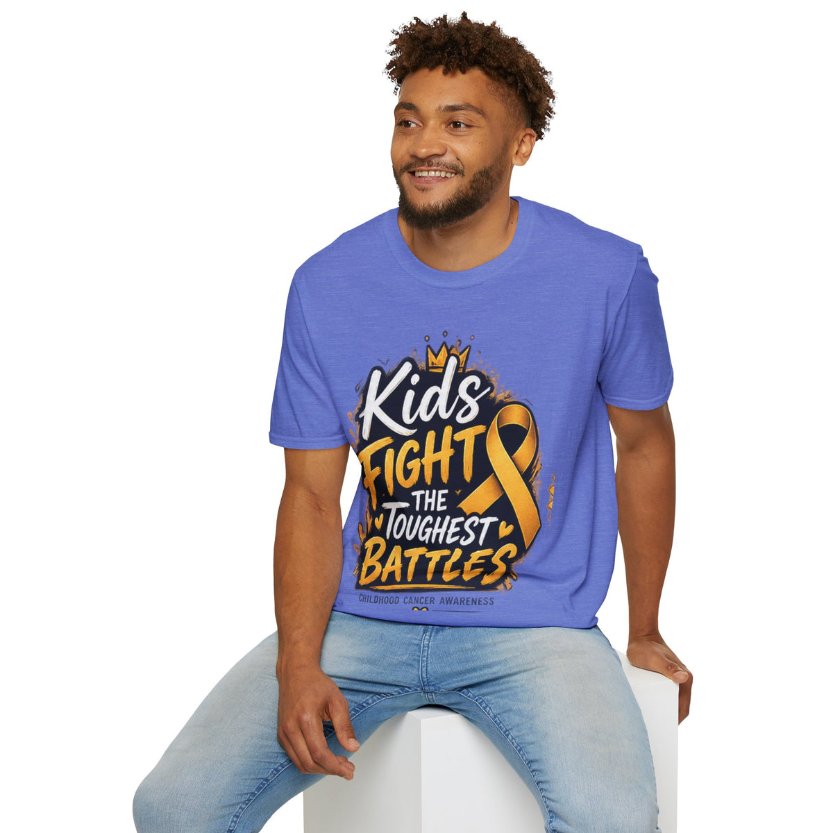 Children's Cancer Awareness T-Shirt — "Kids Fight The Toughest Battles" Gold Ribbon