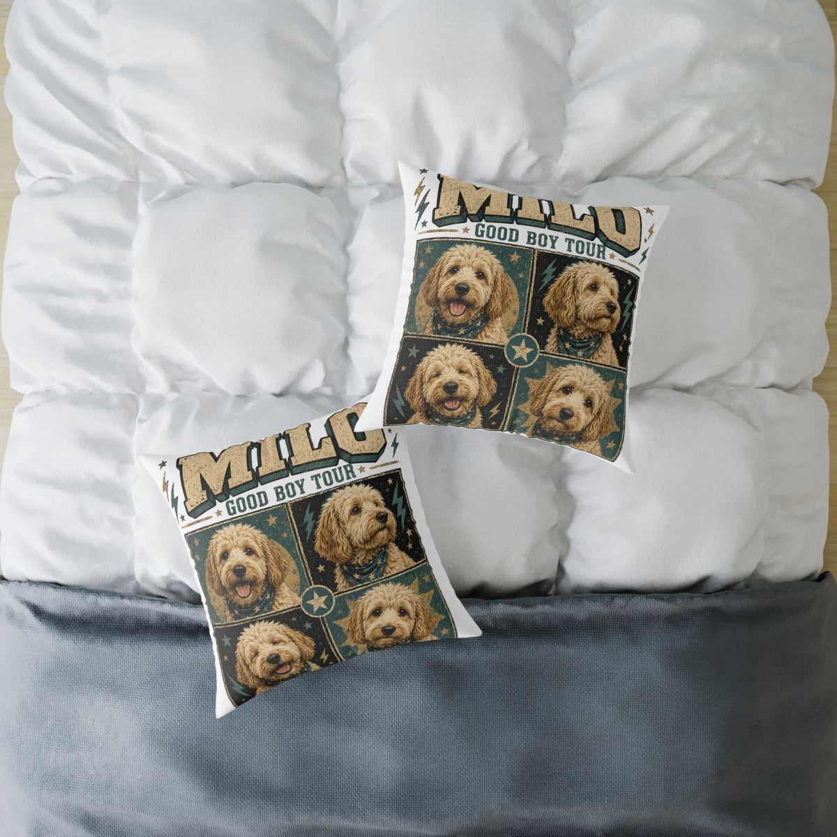 Milo "Good Boy Tour" Dog Photo Square Throw Pillow  Milo Bailey Dog Dad Mom