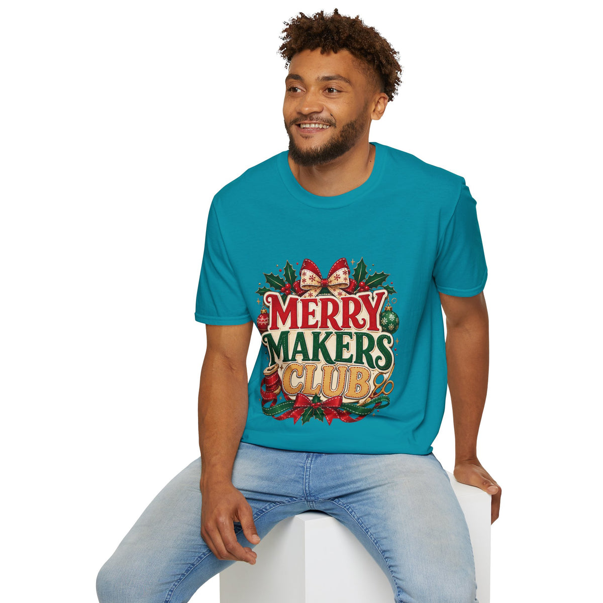 Merry Makers Club T-Shirt — Festive Christmas Holiday Tee with Holly & Bow