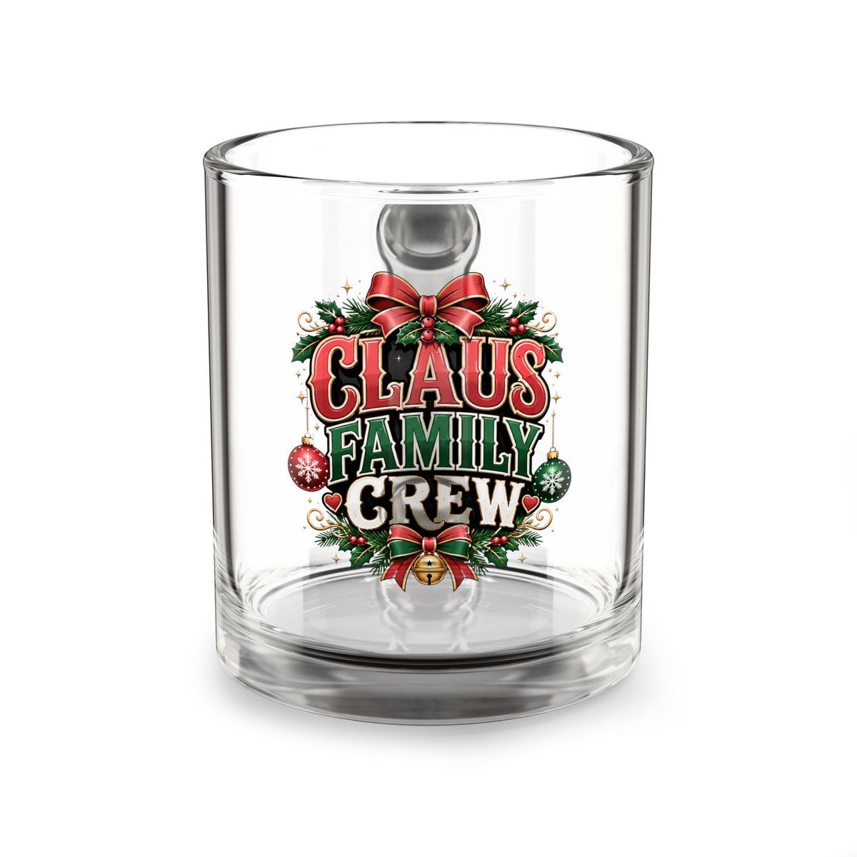Christmas Glass Mug 10 oz Glass Mug — Claus Family Crew Christmas Glass Coffee Mug (10oz)