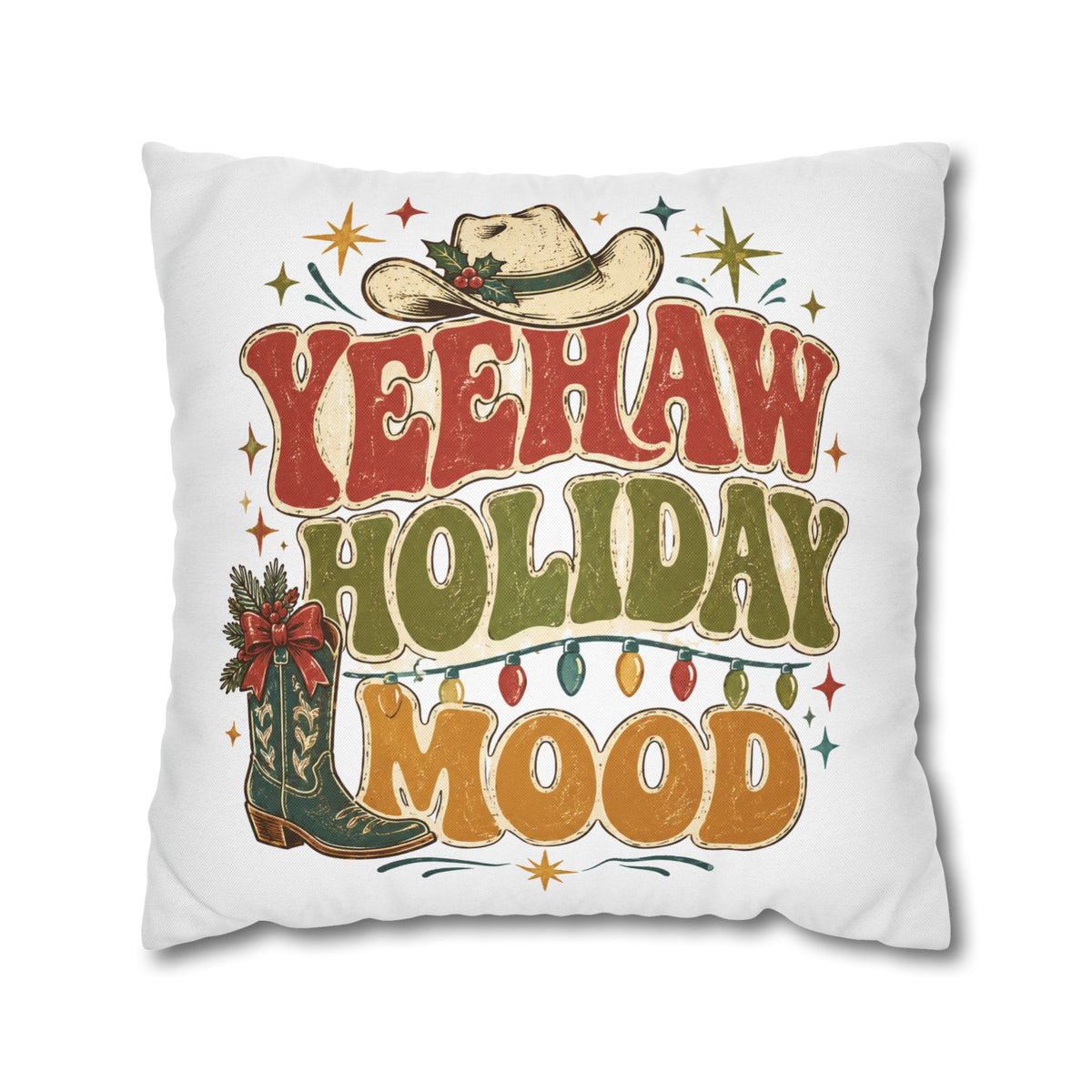 Christmas Yeehaw Holiday Mood Pillowcase — Western Christmas Decorative Throw Pillow Cover