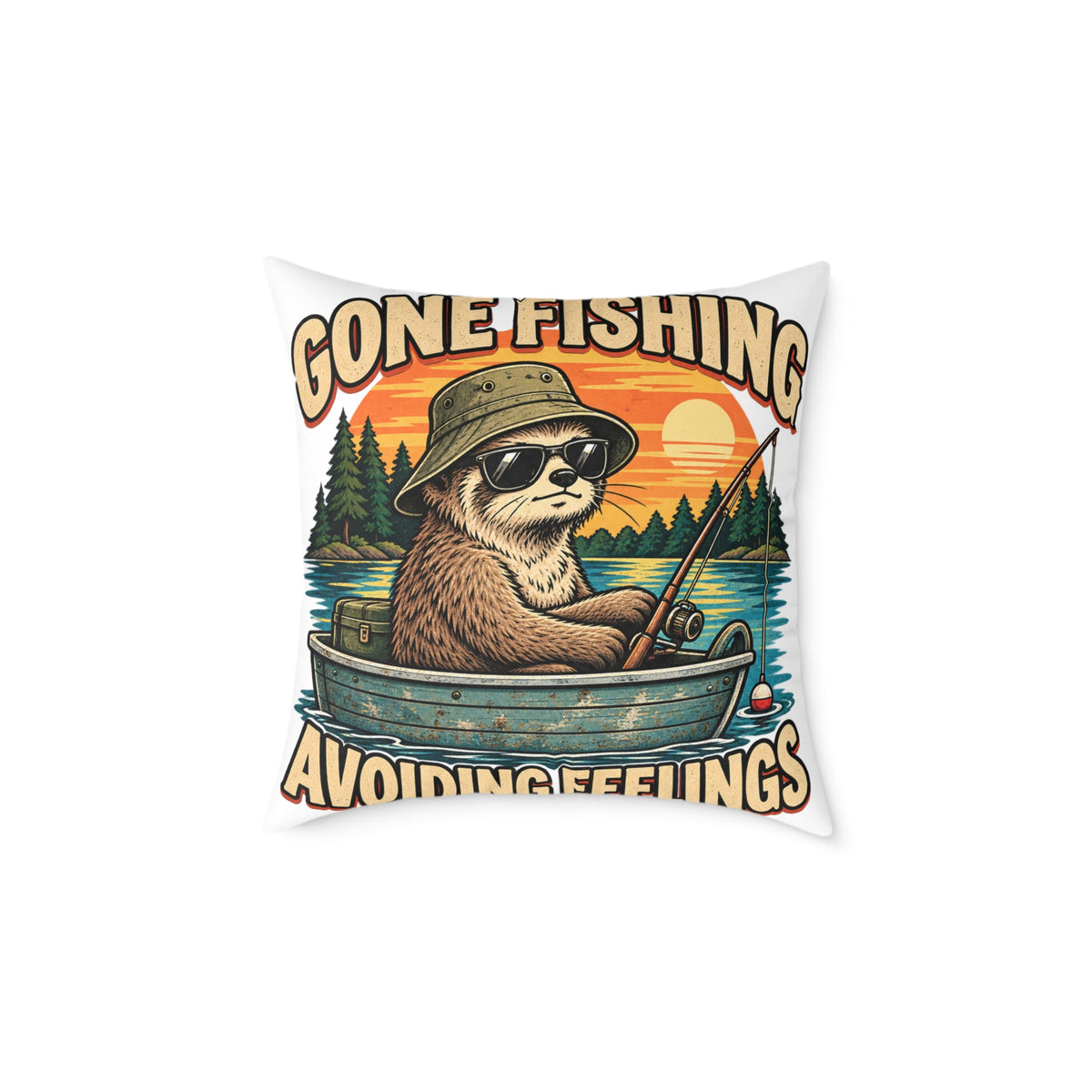Gone Fishing Pillow —Funny  'Gone Fishing, Avoiding Feelings' Sloth Fishing Decorative Throw Pillow