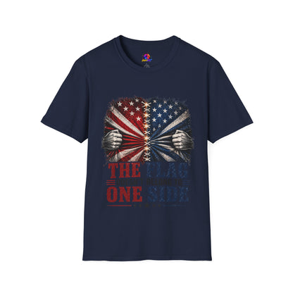 T-Shirt — "The Flag Doesn't Belong to One Side" Distressed American Flag Graphic