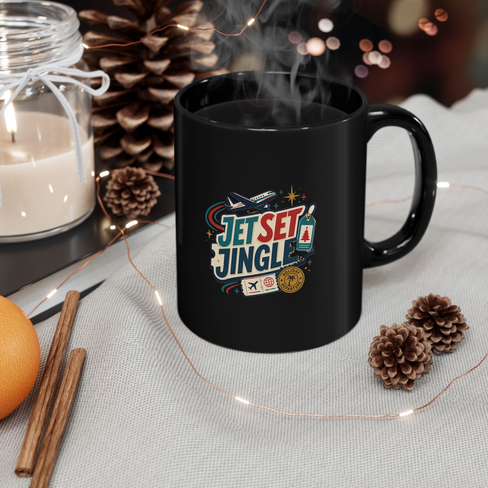 Modern Day Christmas Jet Set Jingle Travel Mug — Festive Christmas Airplane Coffee Cup