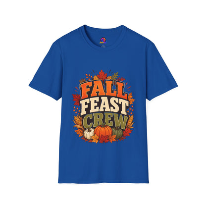 Fall Feast Crew T-Shirt — Thanksgiving Pumpkin & Leaves Graphic Tee