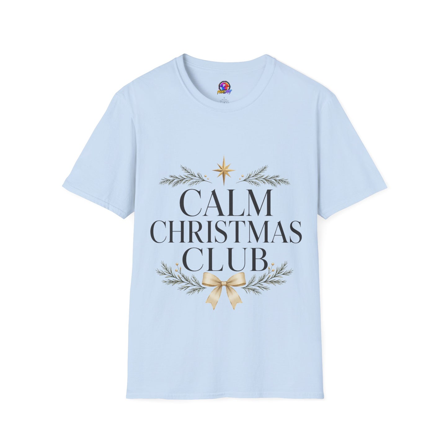 Calm Christmas Club T-Shirt — Holiday Relaxed Tee with Star & Pine Design