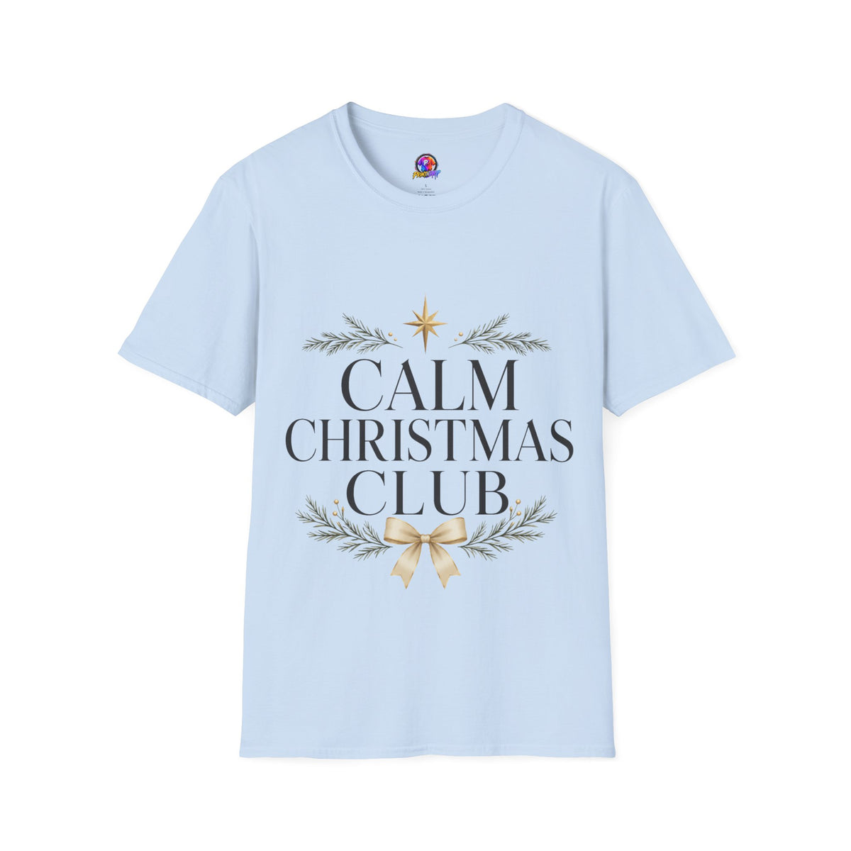 Calm Christmas Club T-Shirt — Holiday Relaxed Tee with Star & Pine Design