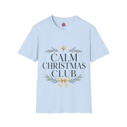 Calm Christmas Club T-Shirt — Holiday Relaxed Tee with Star & Pine Design
