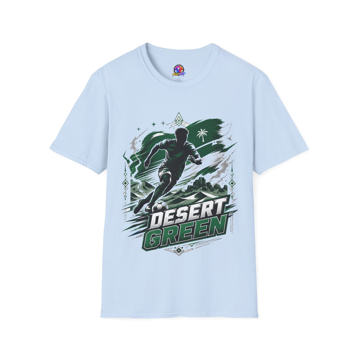 Saudi Arabia Desert Green Soccer T-Shirt — Silhouette Player Graphic