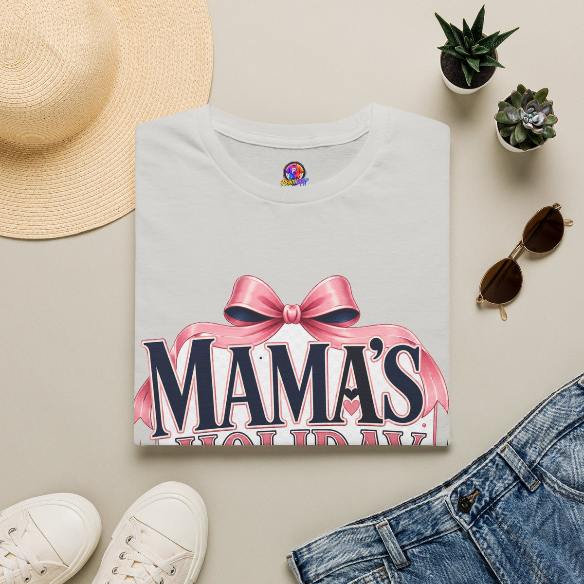 Mama's Holiday Era T-Shirt — Festive Pink Bow Christmas Tee for Moms