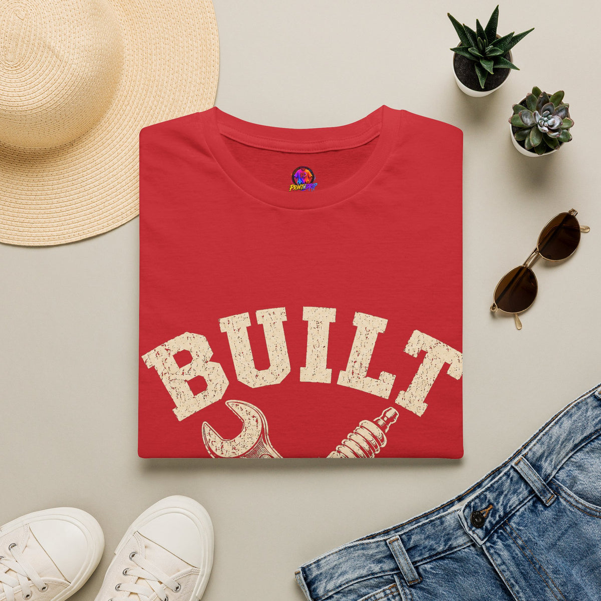 Built Not Bought T-Shirt — Mechanic Wrench & Spark Plug Vintage Tee
