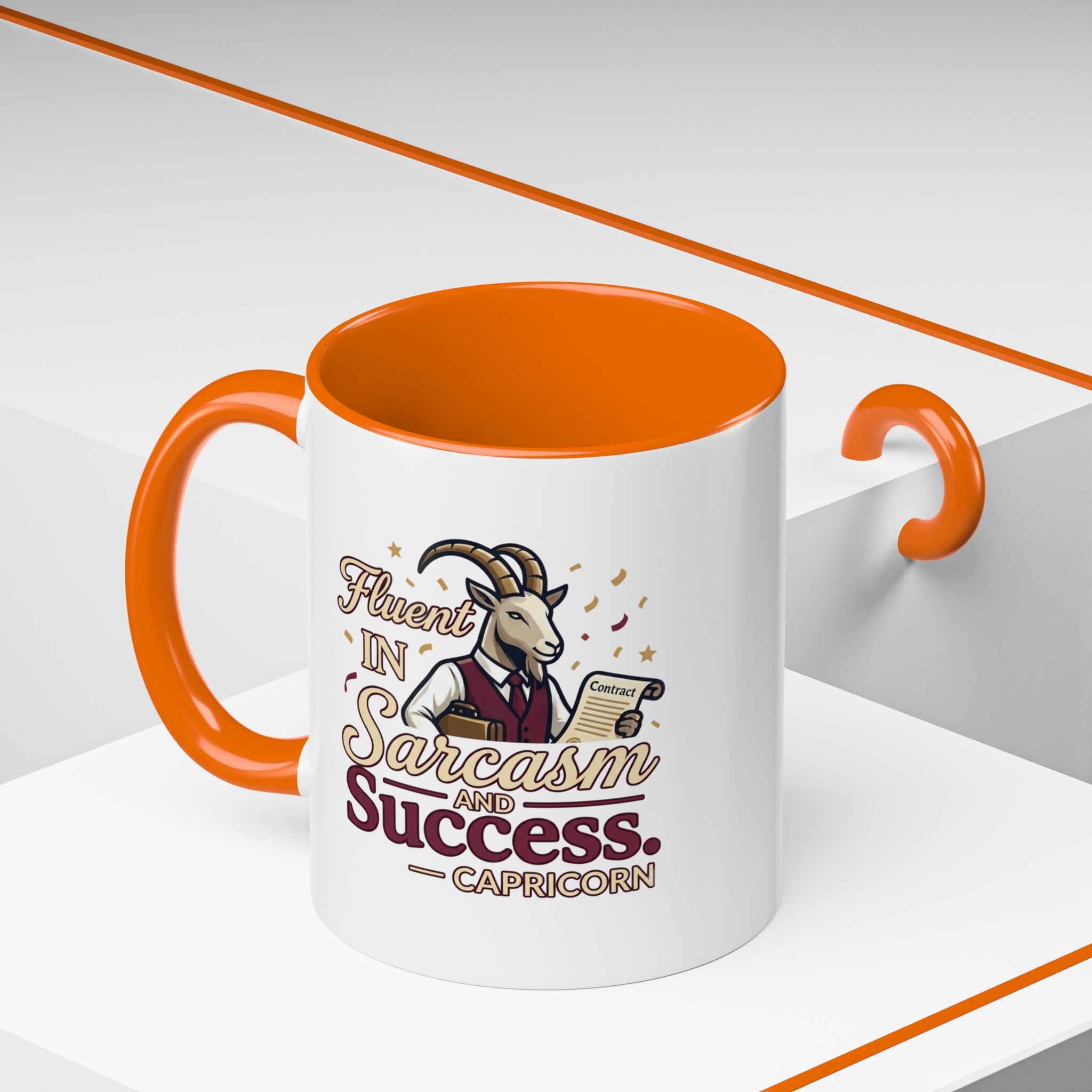 Capricorn Coffee Mug — "Fluent in Sarcasm and Success" Accent Mug