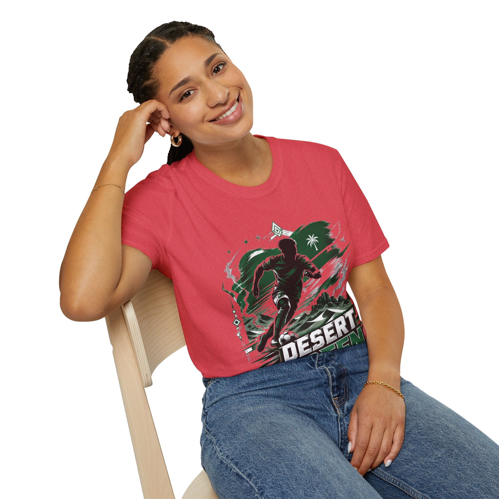 Saudi Arabia Desert Green Soccer T-Shirt — Silhouette Player Graphic