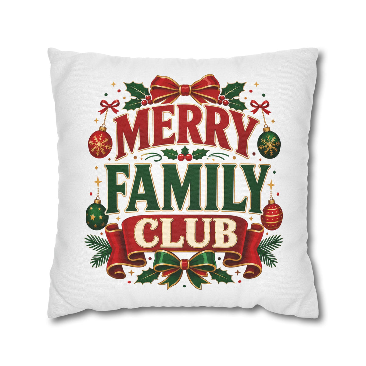 Merry Family Club Christmas Pillowcase — Festive Holiday Decorative Throw Pillow