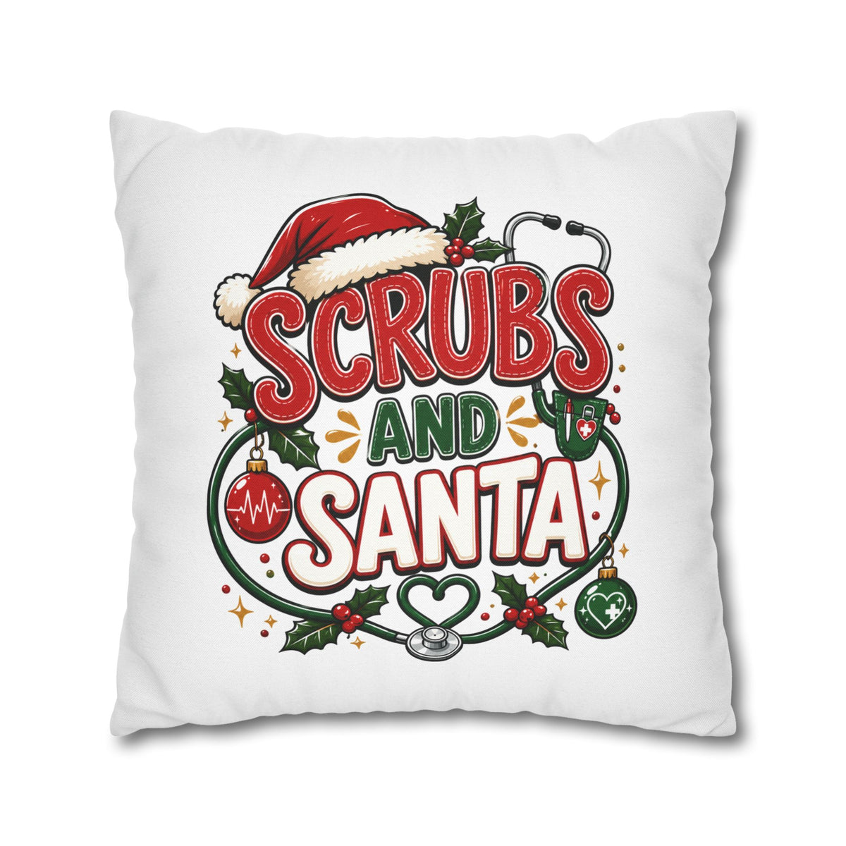 Christmas Medical Pillowcase — “Scrubs and Santa” Holiday Nurse Pillow