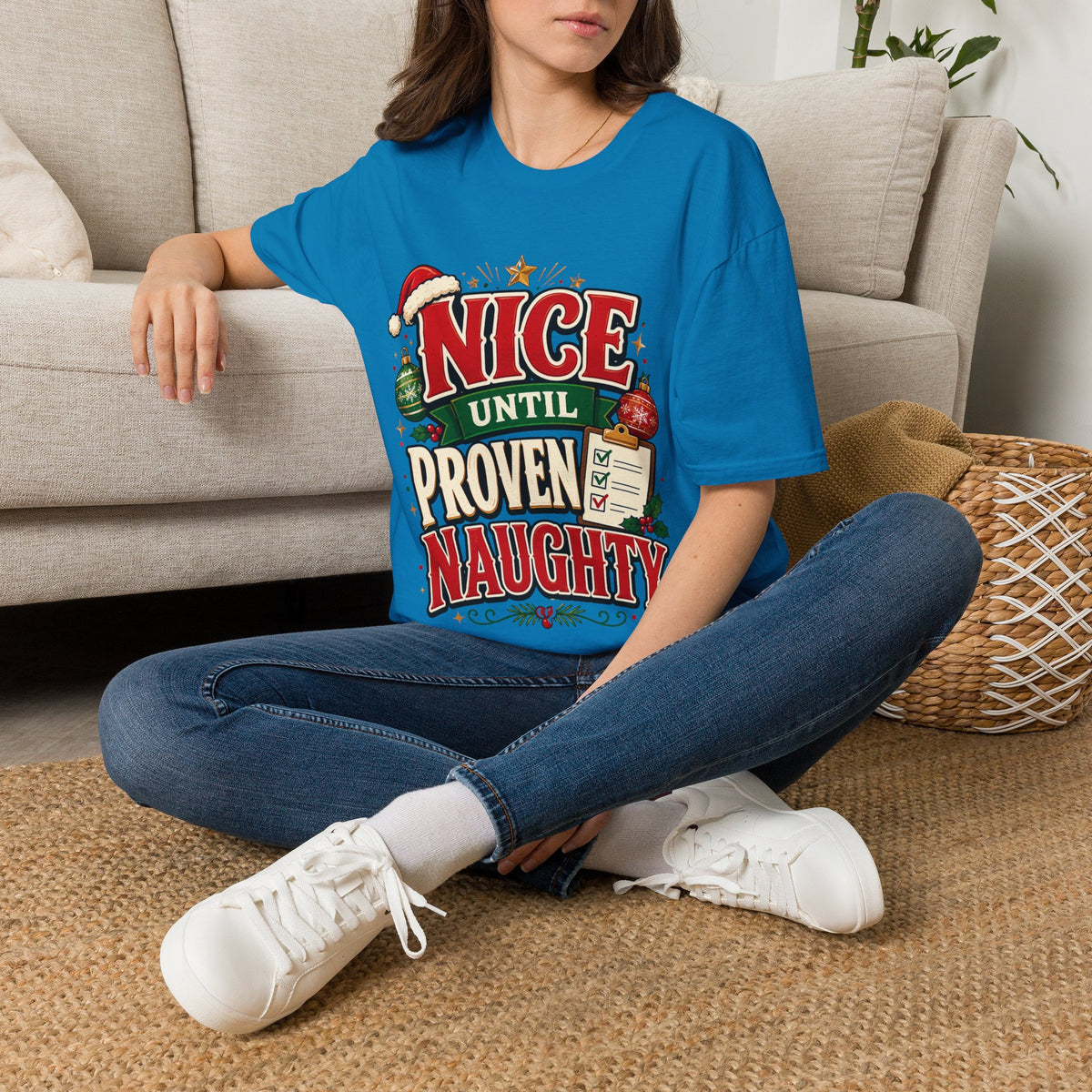 Christmas T-Shirt — "Nice Until Proven Naughty" Holiday Tee