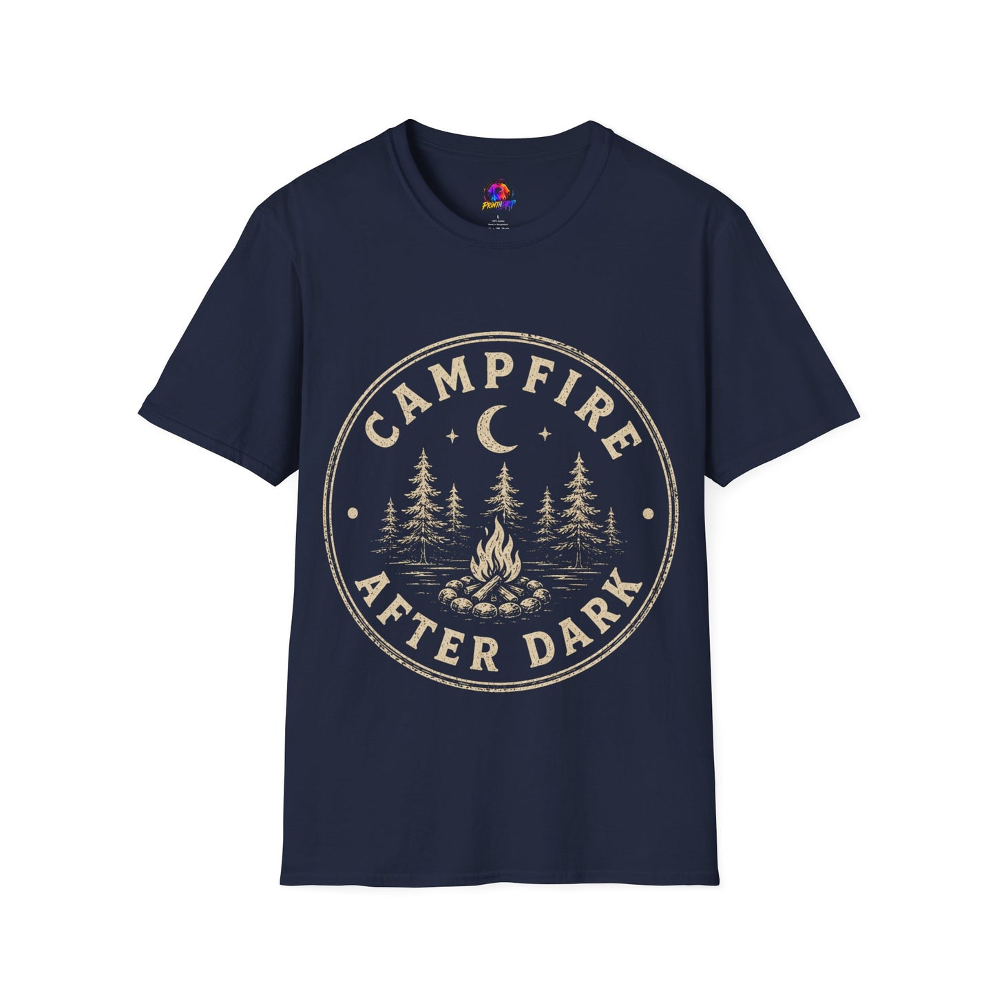 Campfire After Dark T-Shirt — Vintage Moon & Pines Camping Tee