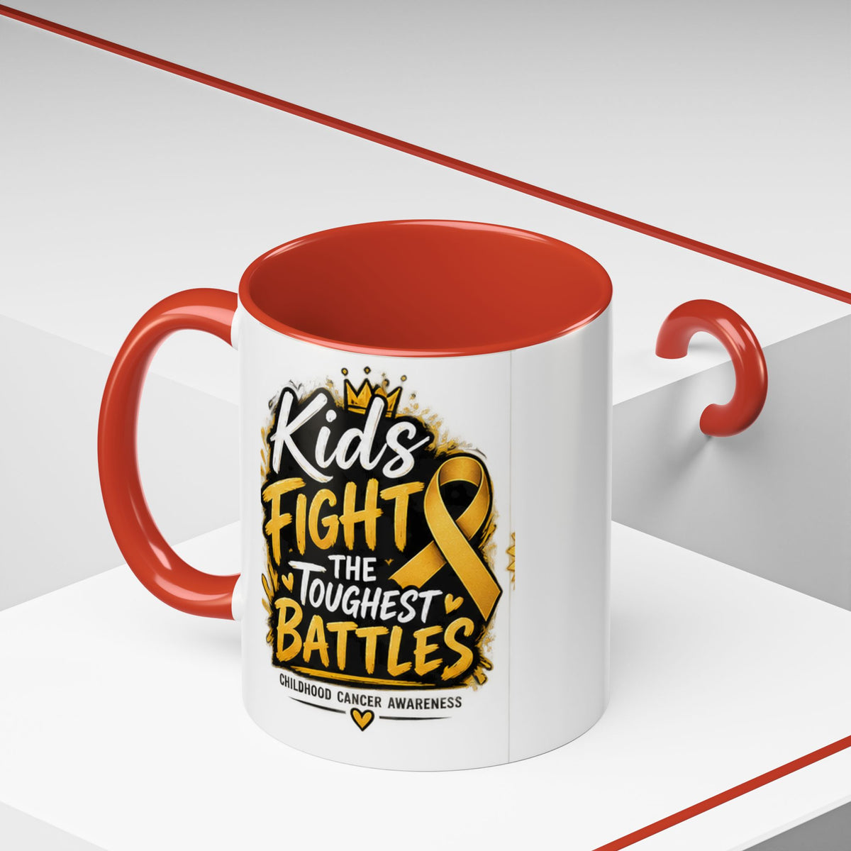 Kids Fight The Toughest Battles Accent Coffee Mug — Childhood Cancer Awareness 11/15oz