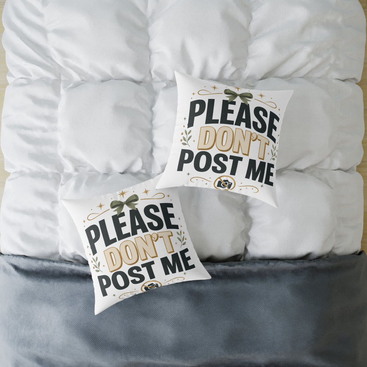 Christmas Please Don't Post Me Pillow — Funny Privacy Statement Decorative Throw Pillow