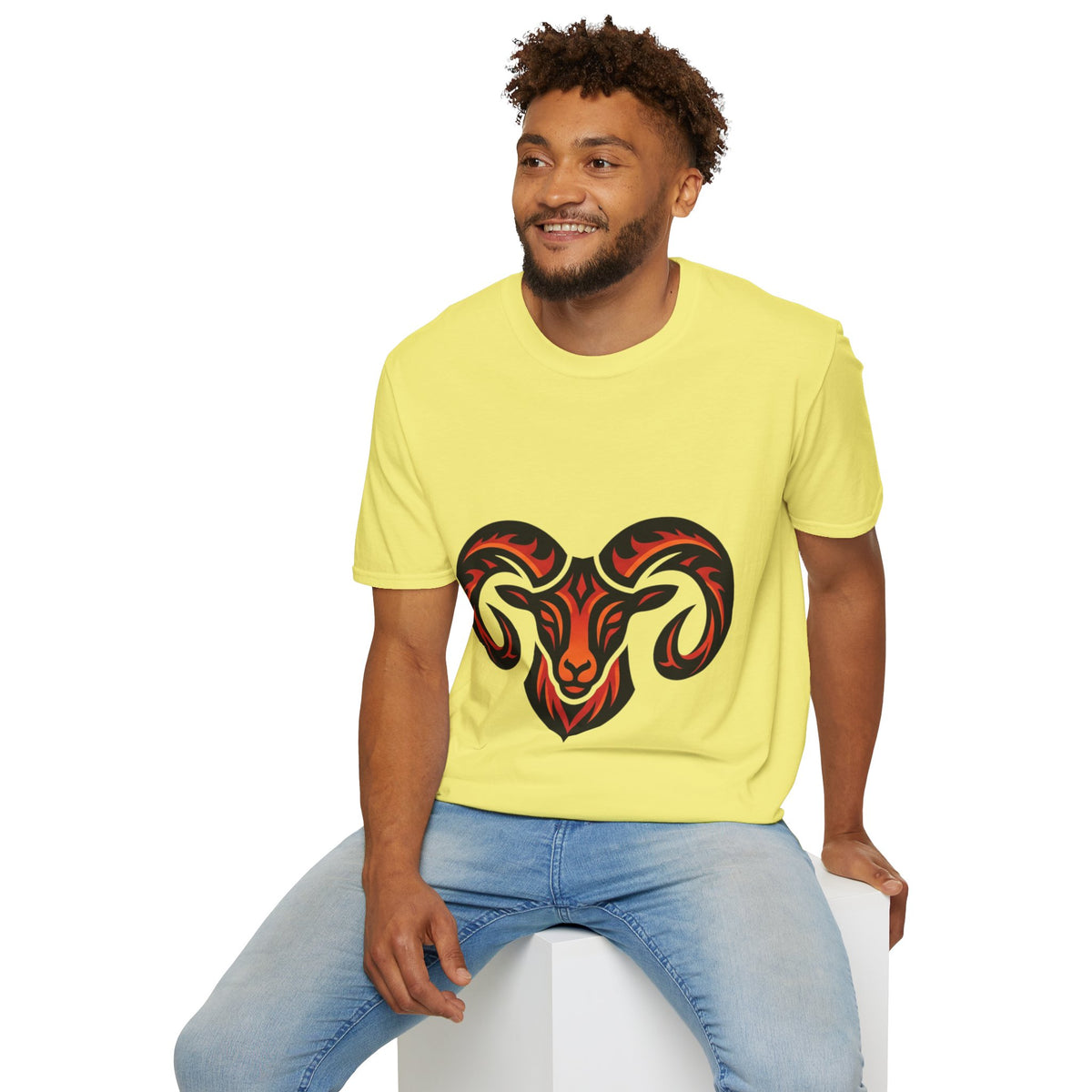 Aries Zodiac Ram Head Graphic T-Shirt — Tribal Flame Aries Design