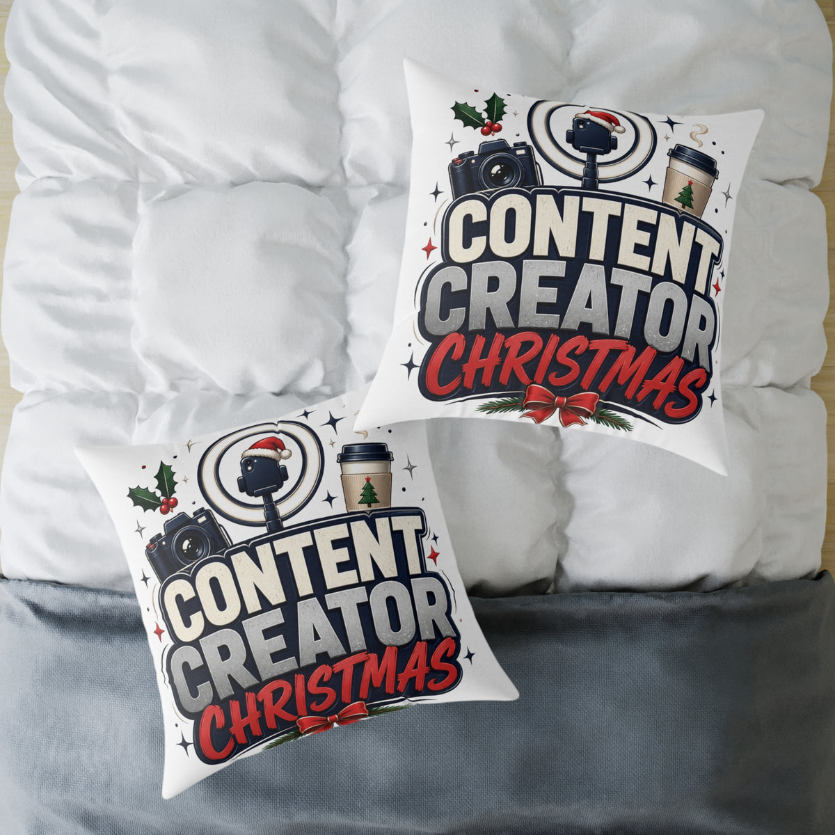Modern Day Christmas Content Creator Christmas Square Poly Canvas Pillow
