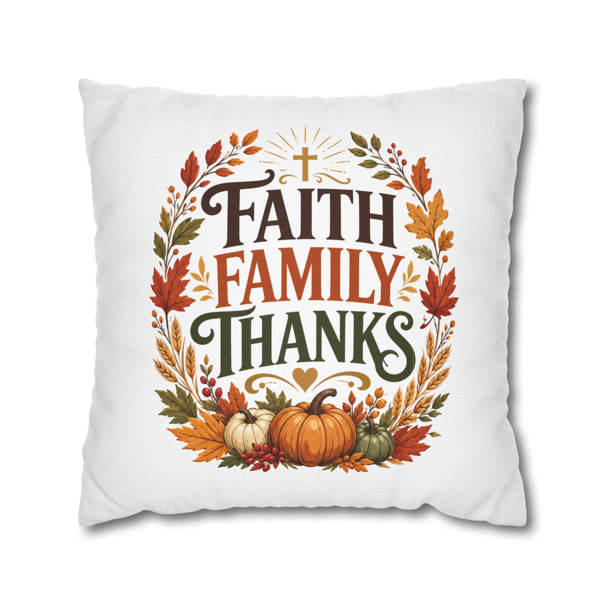 Thanksgiving Faith Family Thanks Fall Pillowcase — Thanksgiving Autumn Decorative Throw Pillow