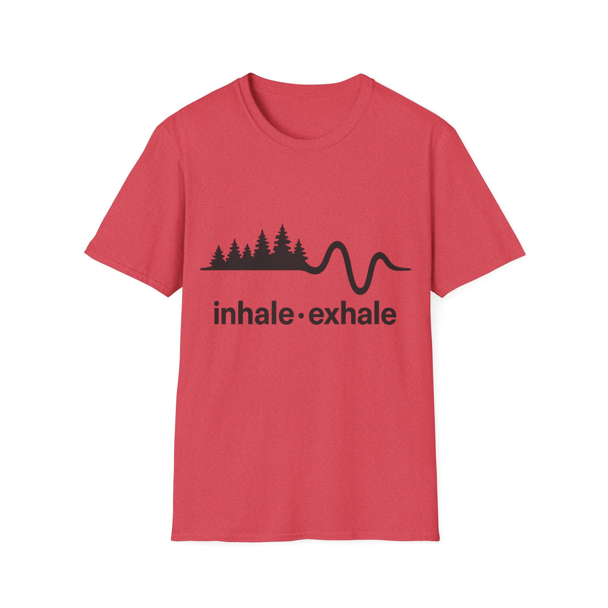 "Inhale Exhale" Mountain Pulse Graphic Tee - Minimalist Breathe Yoga Mindfulness White T-Shirt - Trending Now - September 2026
