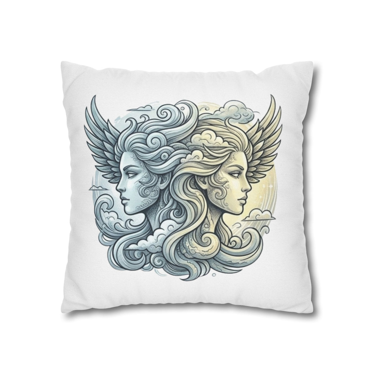Gemini Dual Goddess Decorative Pillowcase — Celestial Sun & Moon Art Throw Pillow