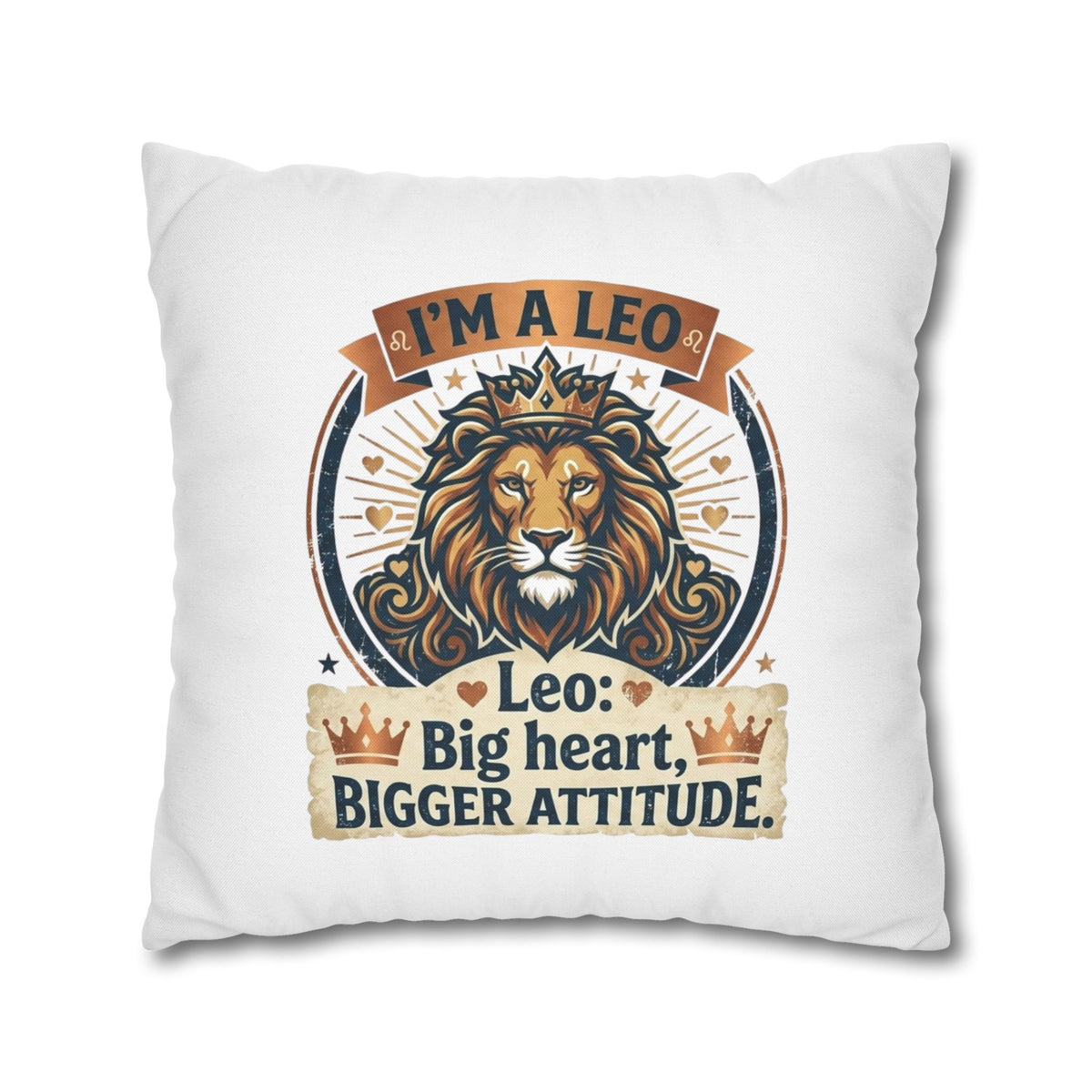 Leo Zodiac Big Heart Big Attitude Spun Polyester Square Pillowcase
