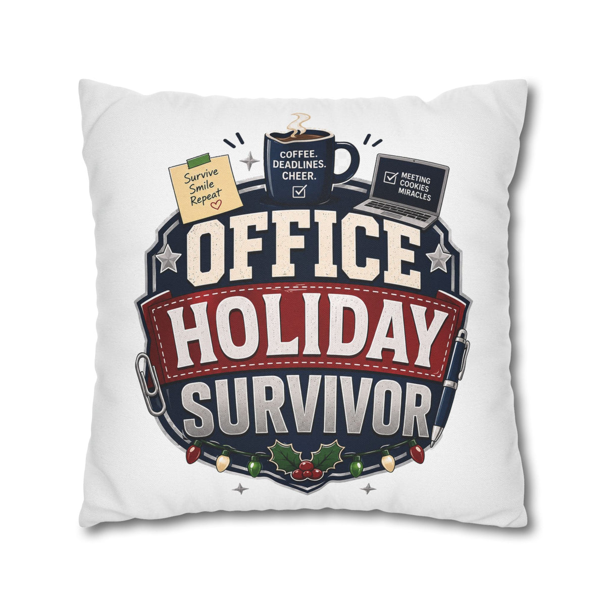 Office Holiday Survivor Pillowcase Modern Day Christmas  - Funny Workplace Christmas Decor