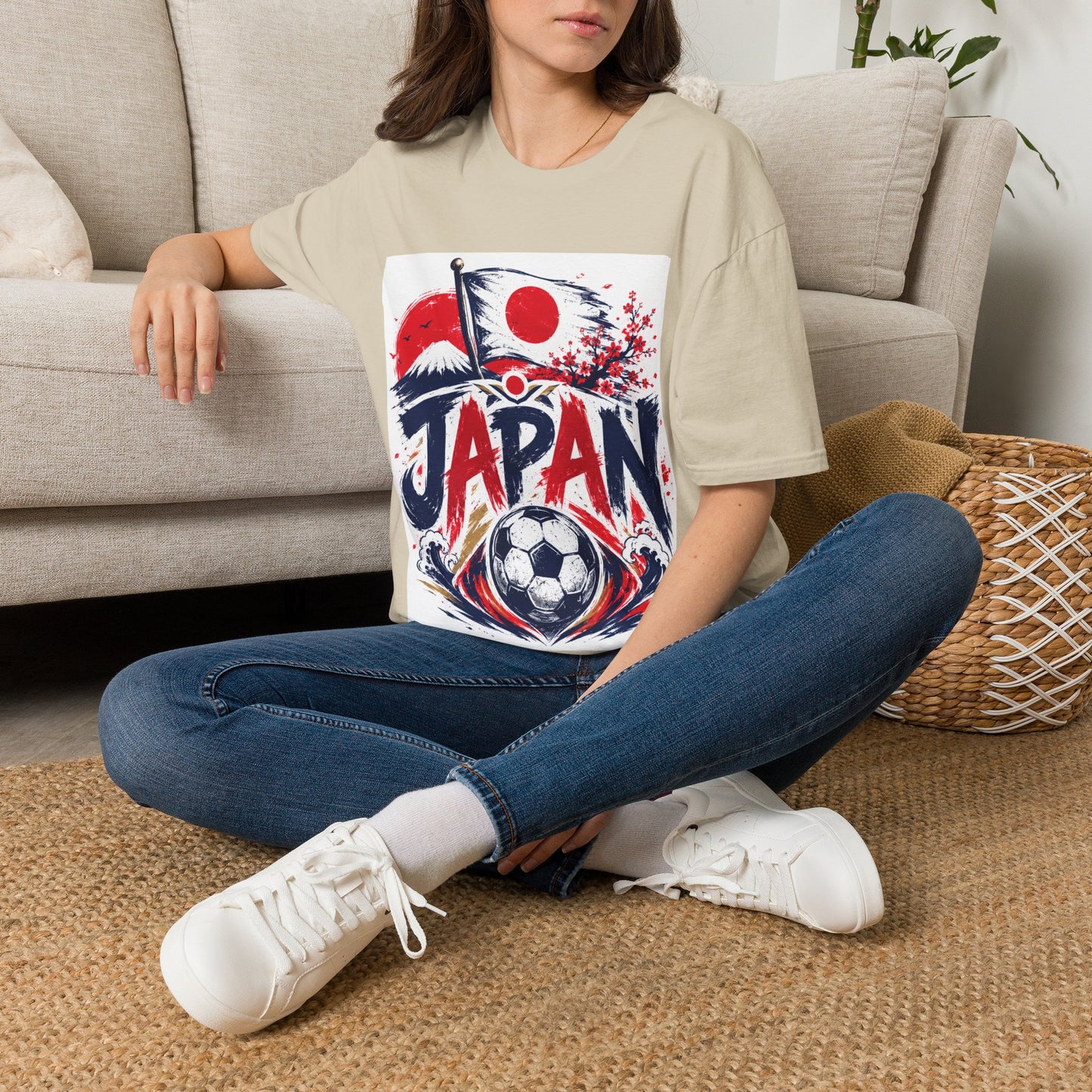 Japan Soccer T-Shirt — Japanese Flag & Cherry Blossom Football Graphic