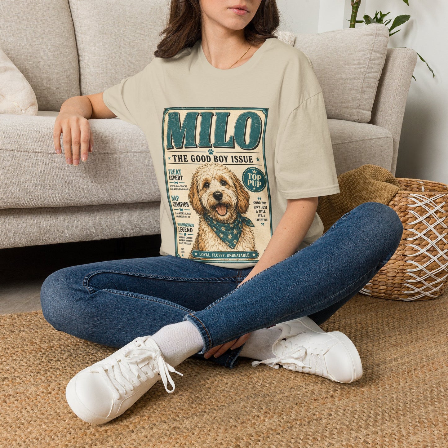 Milo 'The Good Boy Issue' Dog T‑Shirt — Vintage Puppy Magazine Design