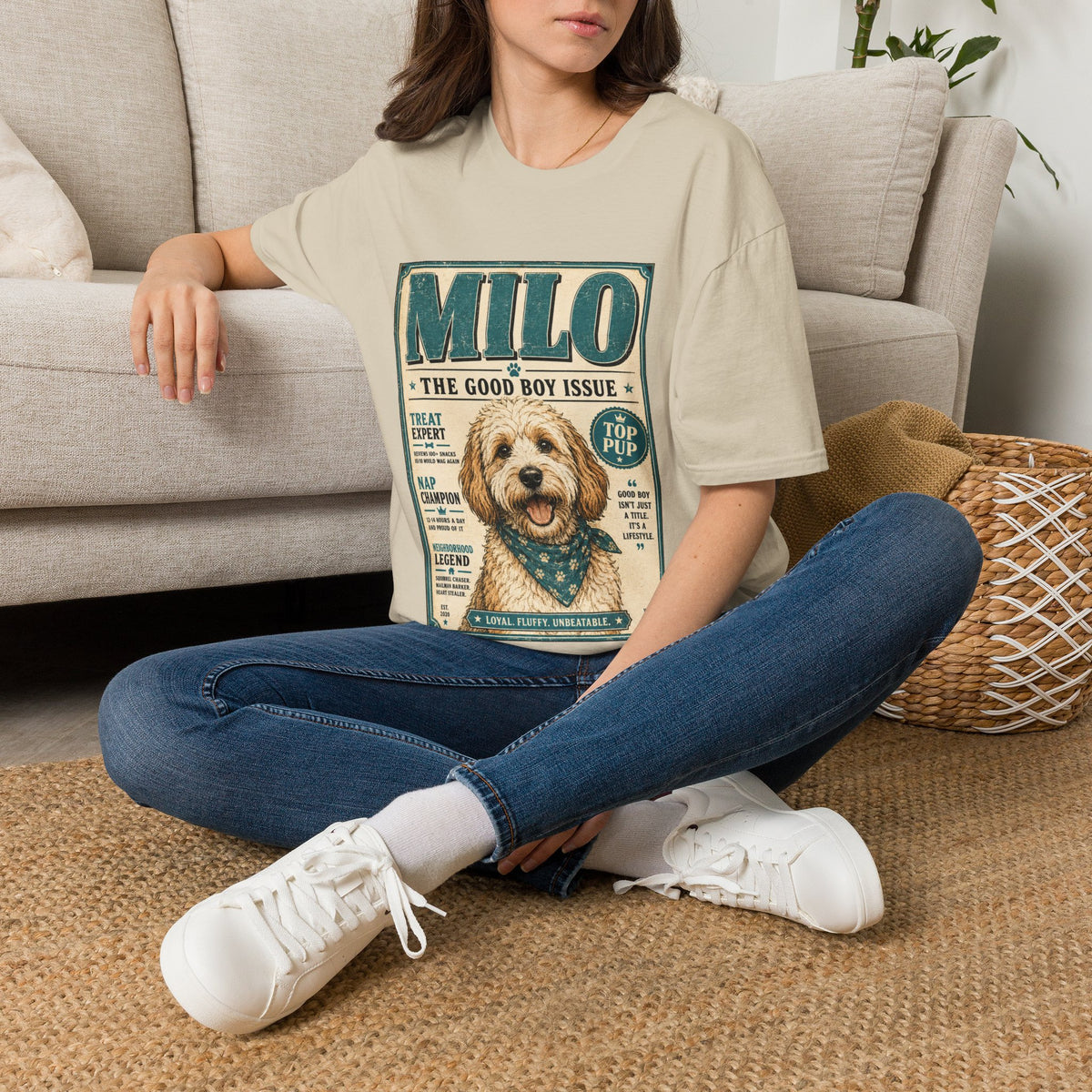 Milo 'The Good Boy Issue' Dog T‑Shirt — Vintage Puppy Magazine Design