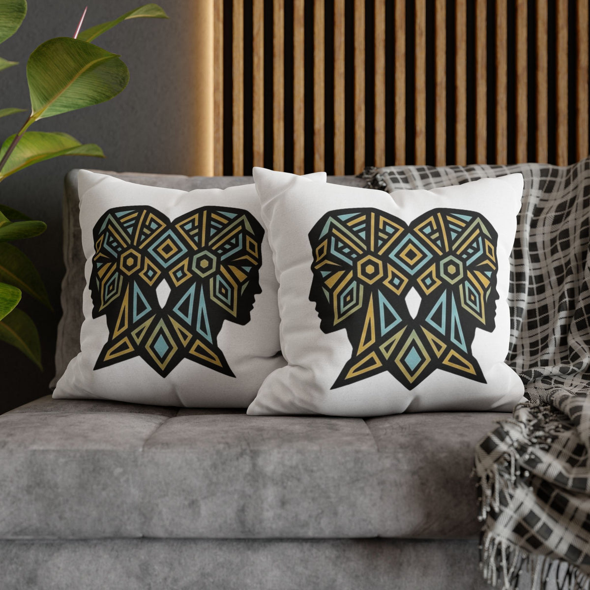Gemini Geometric Twin Silhouette Decorative Pillowcase