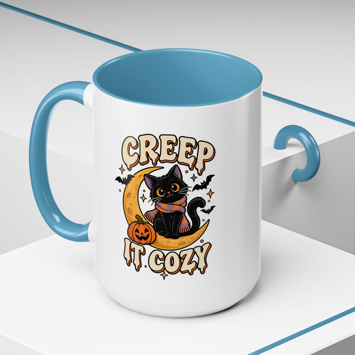 Creepy It Cozy Black Cat Halloween Accent Coffee Mug (11/15oz)