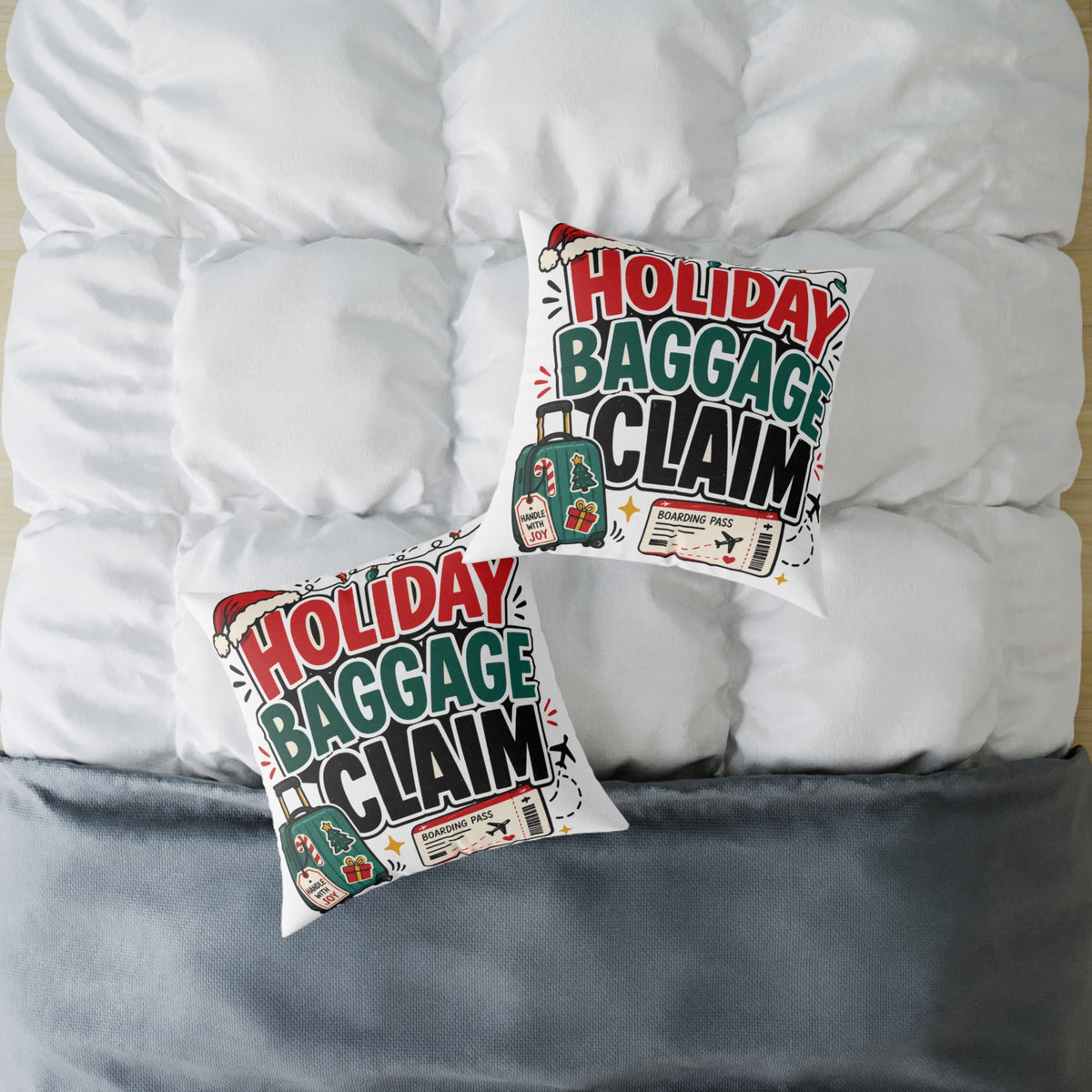 Modern Day Christmas Holiday Baggage Claim Square Poly Canvas Pillow