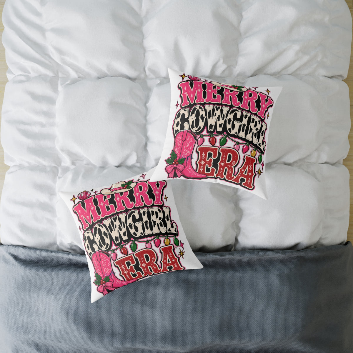 Merry Cowgirl Era Modern Day Christmas Square Poly Canvas Pillow